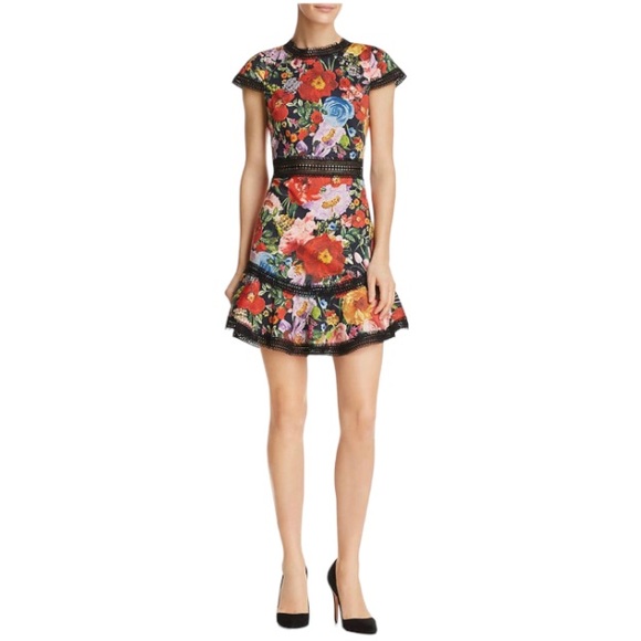 Alice + Olivia Dresses & Skirts - Alice + Olivia Rapunzel Lace-Trim Floral Print Dress